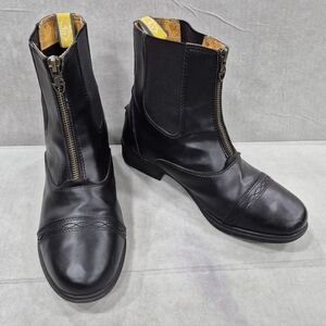 Moretta riding boots women's 10 black leather Chelsea style zipper front cap toe